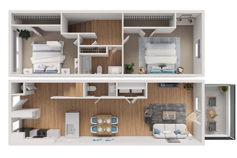 Floor plan for 2 beds, 1.5 baths, 1064 sqft